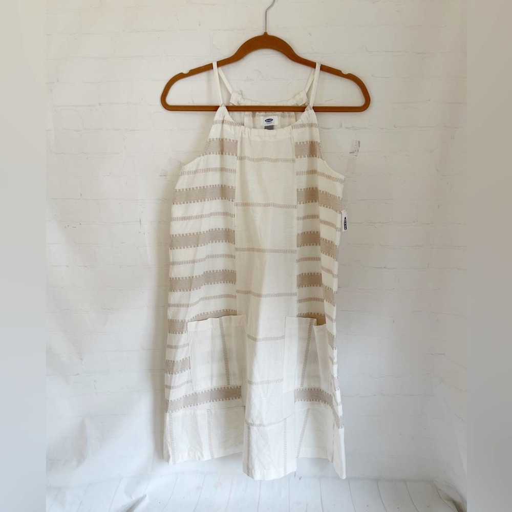 [Old Navy] NWT cream & tan linen stripe sundress women’s medium